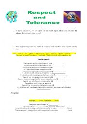 English Worksheet: Respect and tolerance