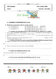 English Worksheet: 3rd Year MID TERM TEST 1 ( tunisian students)