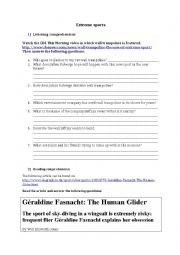 English Worksheet: Extreme sports: Listening and reading comprehensions - Key included