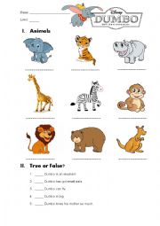 English Worksheet: Dumbo Movie animals Worksheet