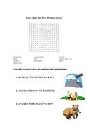 English Worksheet: Camping In The Mountains Worksheet