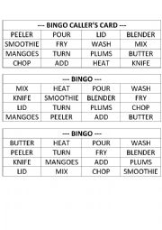 English Worksheet: Cooking Bingo