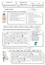 English Worksheet: 9th form test Tunisian pupils 