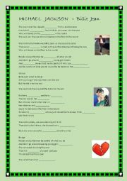 English Worksheet: An unforgettable song and singer, Michael Jackson -  Billy Jean