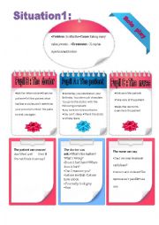 English Worksheet: 3 role plays(at the doctor)