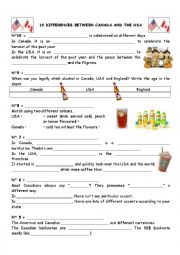 English Worksheet: 10 differences between the USA and Canada