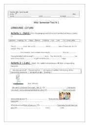 English Worksheet: Mid-Semester test N1