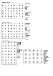 English Worksheet: TRANSPORTATION - WORDSEARCH