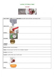 English Worksheet: Tourism - Laying/setting a table