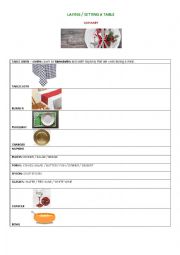 Tourism - Laying/setting a table