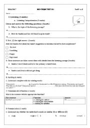 English Worksheet: Mid-term test 1 2nd Form 