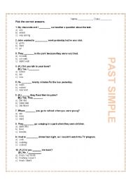 English Worksheet: Past simple - Multiple choice
