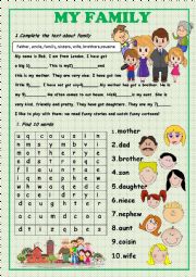 English Worksheet: This is my family. part 3