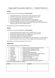 English Worksheet: compound personality adjectives