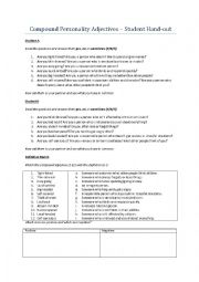 English Worksheet: compound personality adjectives