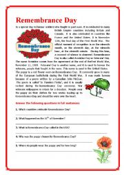 English Worksheet: Remembrance Day 