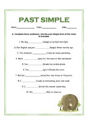 English Worksheet: Past simple - Fill in the blanks