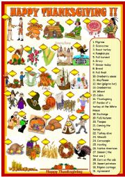 English Worksheet: Happy Thanksgiving; matching voc 