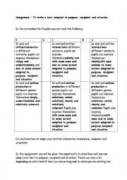 English Worksheet: Writing-adapt text to purpose, recipient and situation