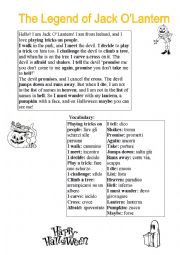 English Worksheet: The legend of Jack O Lantern