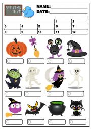 English Worksheet: spelling test and halloween vocavulary