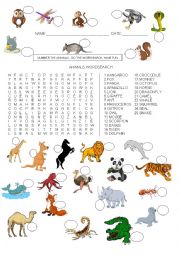 English Worksheet: ANIMALS - WORDSEARCH 