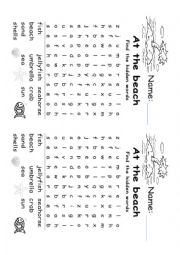 English Worksheet: At the beach word search