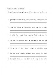 English Worksheet: Thanksgiving Unscramble the Sentences and Letter