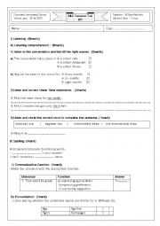 English Worksheet: Mid-Semester Test N1 (1st form)