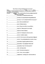 English Worksheet: THE 8 PARTS OF SPEECH ASSESSMENT