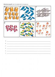 English Worksheet: What have you got? Count and write