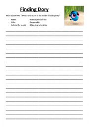 English Worksheet: Finding Dory - Movie Disney Pixar