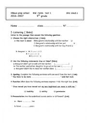 English Worksheet: mid semester 1  test 9th form
