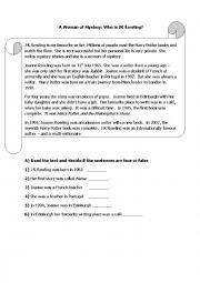 English Worksheet: Reading Comprehension about J.K Rowling