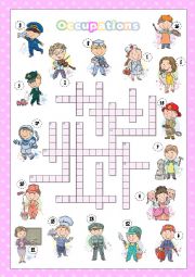 English Worksheet: Occupations crossword (KEY INCLUDED)