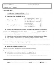 English Worksheet: MID SEMESTER TEST 4th FORM PUPILS TUNISIAN PROGRAM