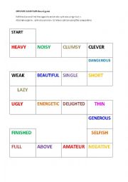 English Worksheet: OPPOSITE ADJECTIVE BOARD