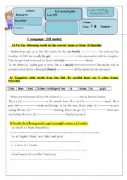 English Worksheet:  full term test 