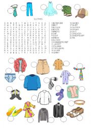 English Worksheet: CLOTHES WORDSEARCH