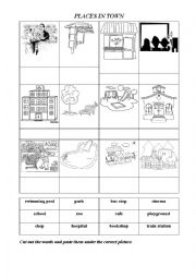 English Worksheet: Places in town (Colour + B&W)