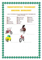 Transportation vocabulary worksheet
