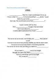 English Worksheet: Food song Youtube lyrics fill in