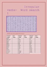 Irregular verbs- Word search 1