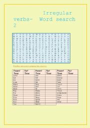English Worksheet: Irregular verbs- Word search 2