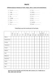 English Worksheet: Fruits features excersise