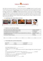 English Worksheet: tourism - types of restaurants