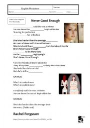 English Worksheet: Anorexia - song