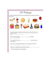 English Worksheet: my birthday party story