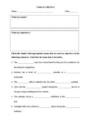 English Worksheet: Nouns used as adjectives