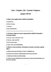 English Worksheet: Canadian Citizenship Test (Canadas Geographical regions)